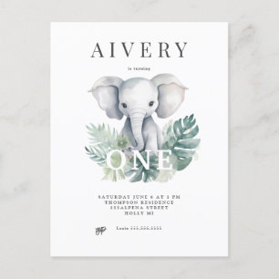 Neutrale Cute Elephant First Birthday Invitation Briefkaart