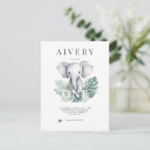 Neutrale Cute Elephant First Birthday Invitation Briefkaart (Staand voorkant)