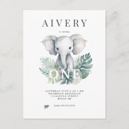 Neutrale Cute Elephant First Birthday Invitation Briefkaart