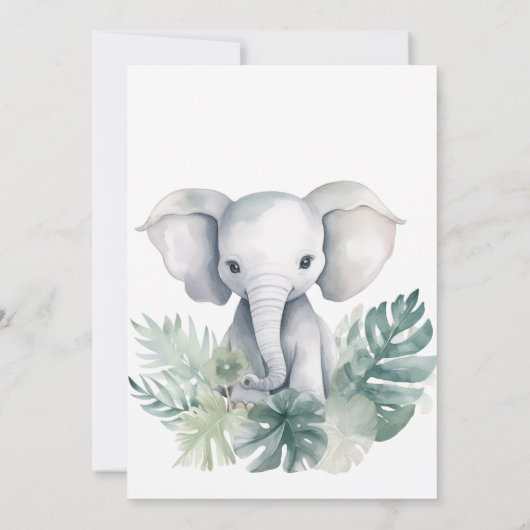 Neutrale Cute Elephant First Birthday Invitation Kaart (Achterkant)