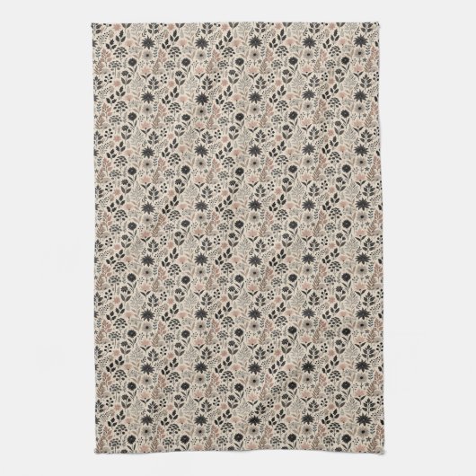 Neutrale Deep Taupe Bloemen Stems Keukenhanddoek (Verticaal)