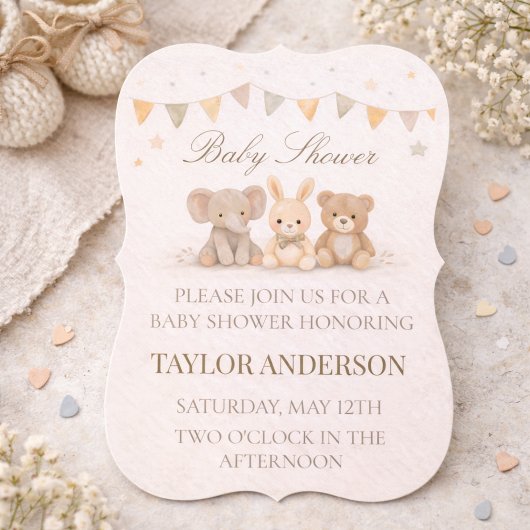 Neutrale dier baby shower uitnodiging