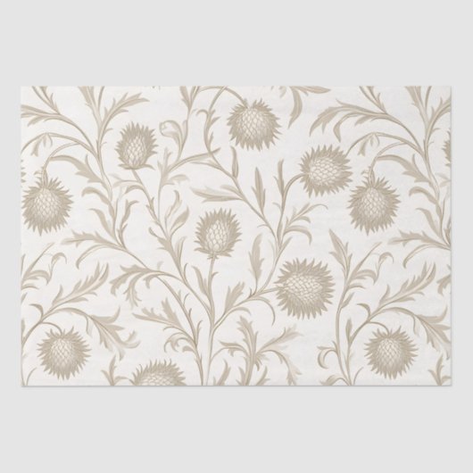 Neutrale distel bloemenpatroon tissuepapier (Voorkant)
