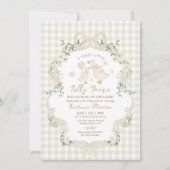 Neutrale Domme Gans Beige Strik Gingham Baby Showe Kaart (Voorkant)