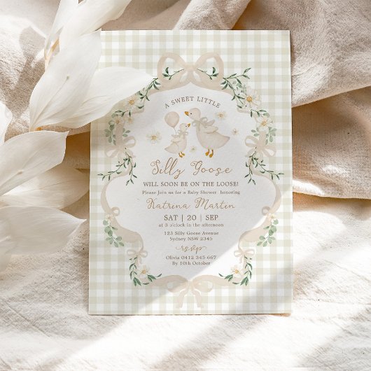 Neutrale Domme Gans Beige Strik Gingham Baby Showe Kaart