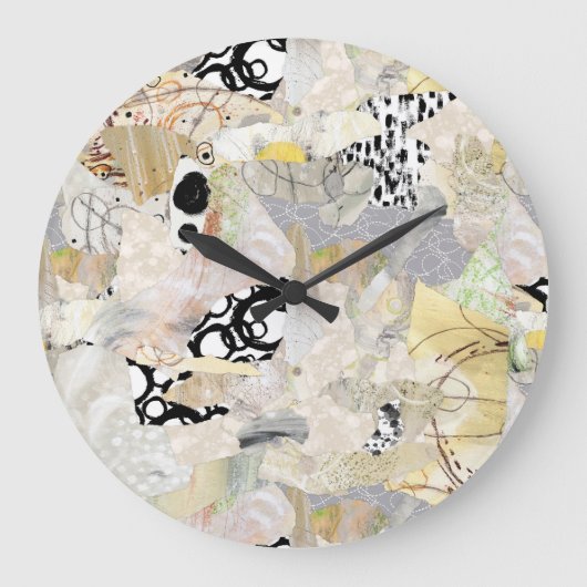 Neutrale Elegante Abstracte Collage Ontwerp Grote Klok (Voorkant)