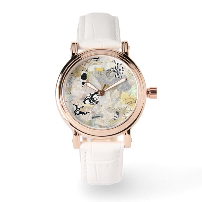 Neutrale Elegante Abstracte Collage Ontwerp Horloge (Voorkant)
