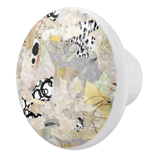 Neutrale Elegante Abstracte Collage Ontwerp Keramische Knop (Rechts)