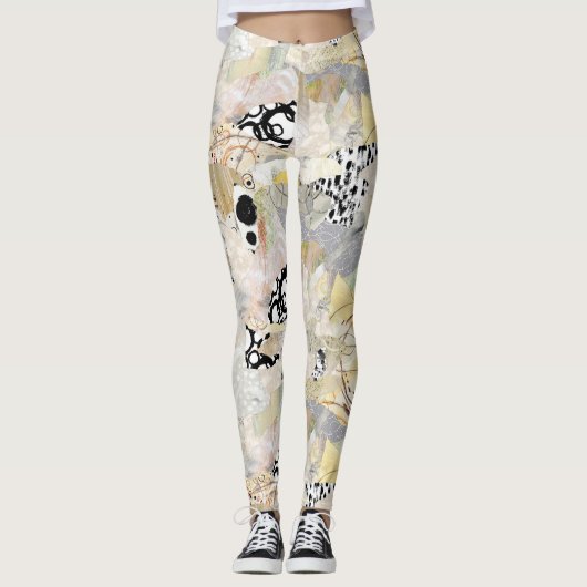 Neutrale Elegante Abstracte Collage Ontwerp Leggings (Voorkant)