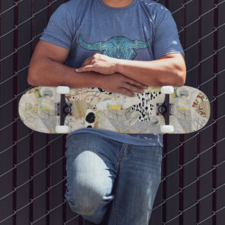 Neutrale Elegante Abstracte Collage Ontwerp Persoonlijk Skateboard