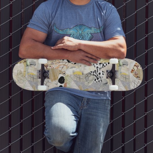 Neutrale Elegante Abstracte Collage Ontwerp Persoonlijk Skateboard (Buiten 3)