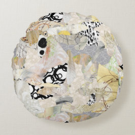 Neutrale Elegante Abstracte Collage Ontwerp Rond Kussen