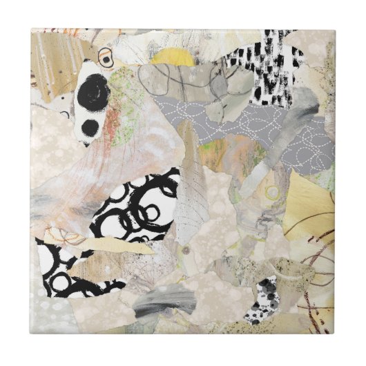 Neutrale Elegante Abstracte Collage Ontwerp Tegeltje (Voorkant)