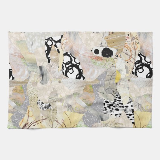 Neutrale Elegante Abstracte Collage Ontwerp Theedoek (Horizontaal)