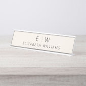 Neutrale Elegante Moderne Minimalistische Monogram Bureau Naambordje (Voorkant)