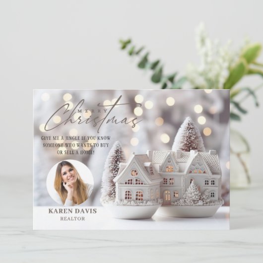 Neutrale Elegante Vrolijke Kerstmakelaar Feestdagenkaart (Staand voorkant)