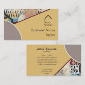 Neutrale Elegantie Abstracte accenten Logo QR-code Visitekaartje (Voorkant / Achterkant)