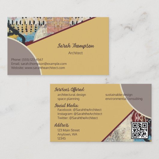 Neutrale elegantie met Abstracte QR-code voor onge Visitekaartje (Voorkant / Achterkant)