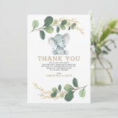Neutrale ellefant Baby shower met botanische groen Bedankkaart (Staand voorkant)