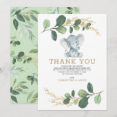 Neutrale ellefant Baby shower met botanische groen Bedankkaart (Voorkant / Achterkant)