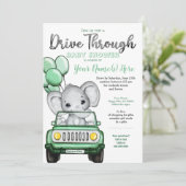 Neutrale ellephant Baby shower Drive by Mint Car Kaart (Staand voorkant)