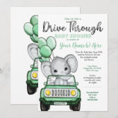 Neutrale ellephant Baby shower Drive by Mint Car Kaart (Voorkant / Achterkant)