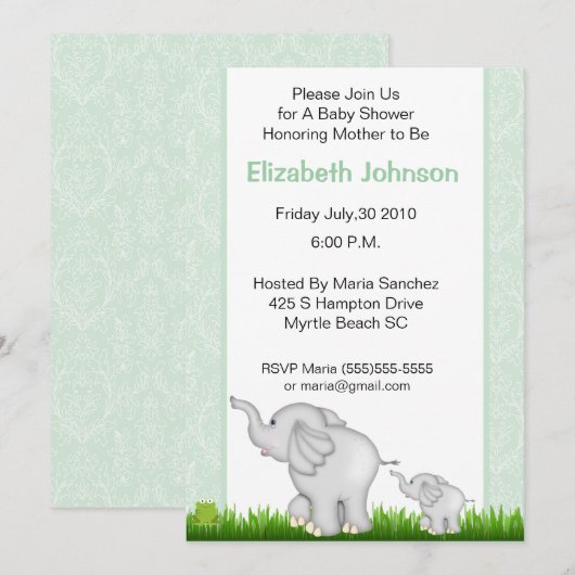 Neutrale ellephant Baby Shower Invitations Kaart (Voorkant / Achterkant)