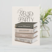 Neutrale en zachte stapel boeken grad feestje kaart (Staand voorkant)