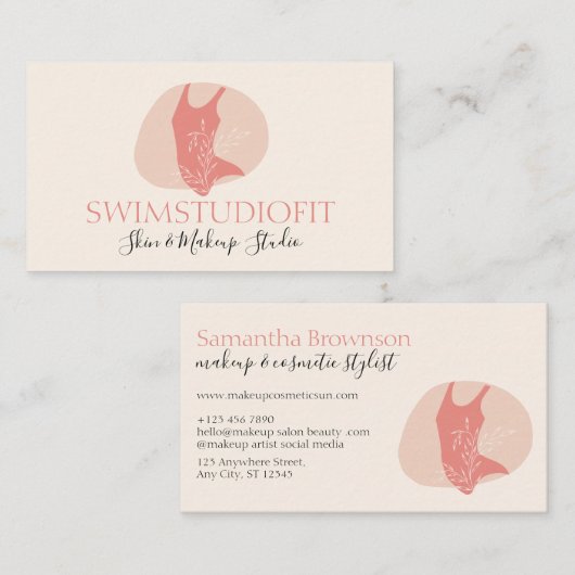 Neutrale esthetische vrouwelijke badmode visitekaartje (Voorkant / Achterkant)