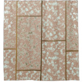 Neutrale Faux Pompeii Roos en Groene Marmer Douchegordijn (Voorkant)