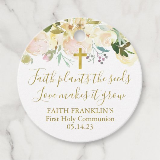 Neutrale Floral Faith Planten de zaadgemeenschap Bedankjes Labels (Voorkant)