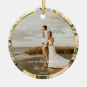 Neutrale Floral Gold Lijst eerste kerstfoto Keramisch Ornament (Voorkant)