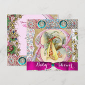 NEUTRALE FLORAL STORK BABY SHOWER MET GEMSTONEN KAART (Voorkant / Achterkant)