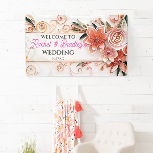 Neutrale Floral Wedding Modern Lijst aanpassen Spandoek (Insitu)