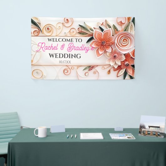 Neutrale Floral Wedding Modern Lijst aanpassen Spandoek (Beurs)