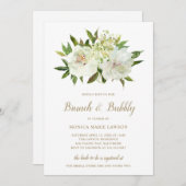 Neutrale Floral White Ivory Gold Brunch en Bubble Kaart (Voorkant / Achterkant)
