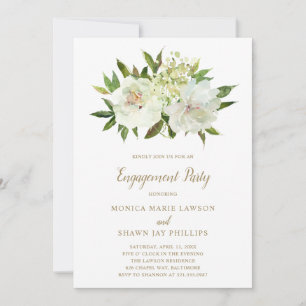 Neutrale Floral White Ivory Gold Engagement Party Kaart