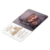 Neutrale foto geboorteaankondiging | Boho teddybee Magneet (Linkerzijde)