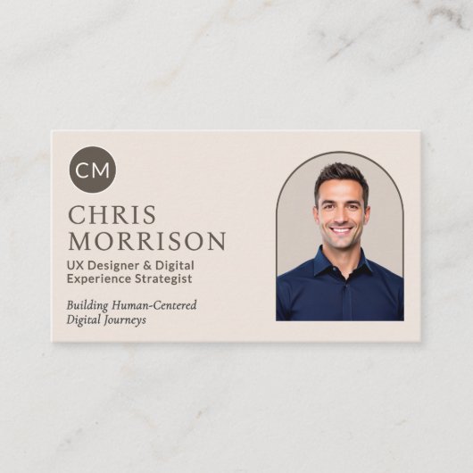 Neutrale foto Monogram Professioneel Modern Visitekaartje (Voorkant)