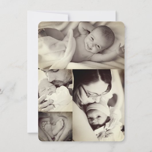 Neutrale fotocollage Baby aankondiging (Achterkant)