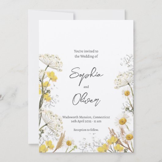 Neutrale Gele Wildbloemen Boho Bruiloft Kaart (Voorkant)
