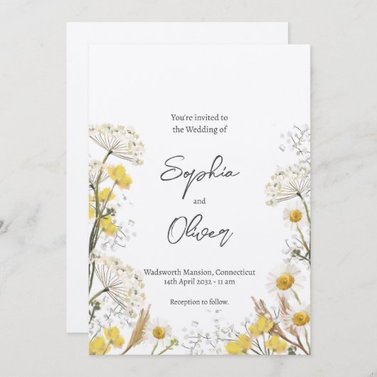 Neutrale Gele Wildbloemen Boho Bruiloft Kaart (Voorkant / Achterkant)