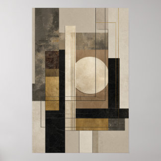 Neutrale Geometrische Abstract, Beige Zwart Goud Poster