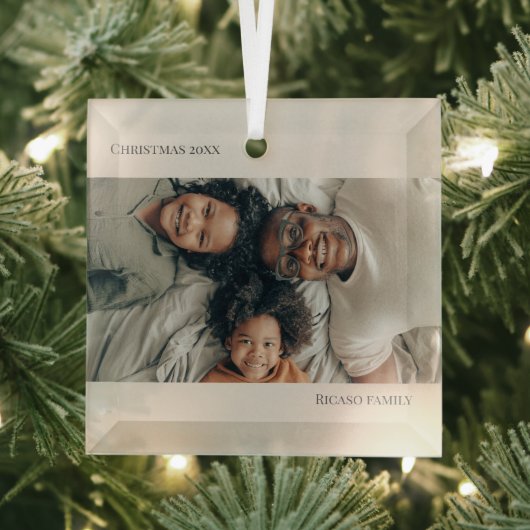 Neutrale gepersonaliseerde foto Kerstmis Glas Ornament (Insitu)