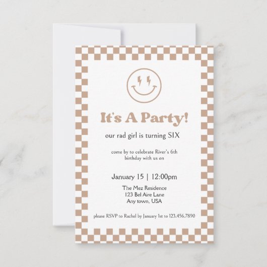 Neutrale Geruite Rad Kid Uitnodiging (Voorkant)