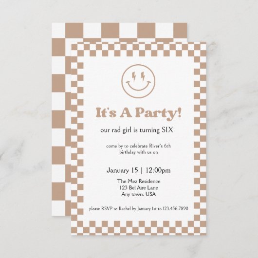 Neutrale Geruite Rad Kid Uitnodiging (Voorkant / Achterkant)