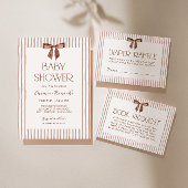 Neutrale gestreepte strik babyshower kaart