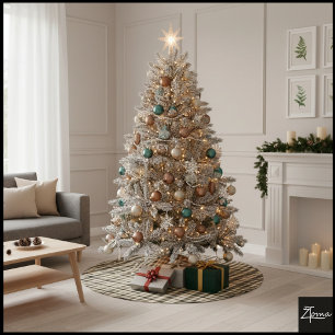 Neutrale Gingham Beige Bruine Schachbrett Klassiek Kerstboom Rok