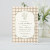 Neutrale Gingham Bloemenslinger All-in-One Baby Sh Kaart (Staand voorkant)