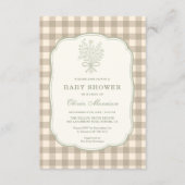 Neutrale Gingham Bloemenslinger All-in-One Baby Sh Kaart (Voorkant)